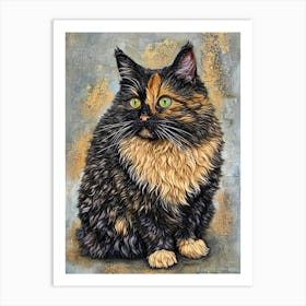 Turkish Angora Cat Relief Illustration 2 Art Print