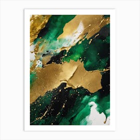 Gold And Green Abstract Painting Art Print