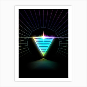 Neon Geometric Glyph in Candy Blue and Pink with Rainbow Sparkle on Black n.0270 Art Print