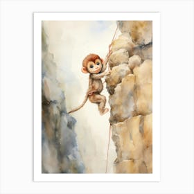 Monkey Painting Rock Climbing Watercolour 4 Art Print