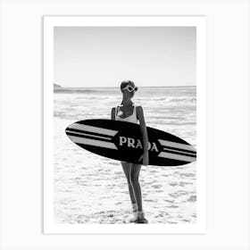 Surfer Girl Surfboard Black And White Luxury Fashion Art Print