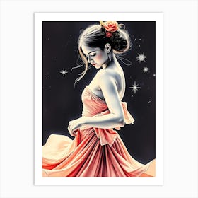 Girl In A Dress at Night Art Print