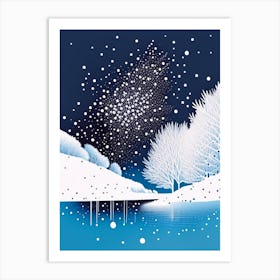 Snowflakes Falling By A Lake, Snowflakes, Minimal Line Drawing 2 Art Print