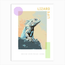 Pastel Blue Mexican Spiny Tailed Iguana Abstract Modern Illustration 2 Poster Art Print