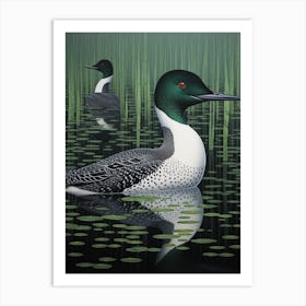 Ohara Koson Inspired Bird Painting Common Loon 3 Art Print