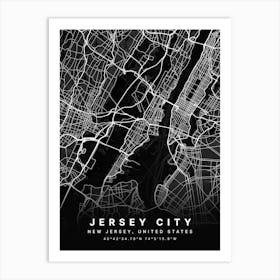 Jersey City New Jersey Black Map Art Print