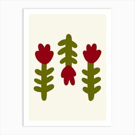 Naif Flowers Simple Composition Red Green Art Print