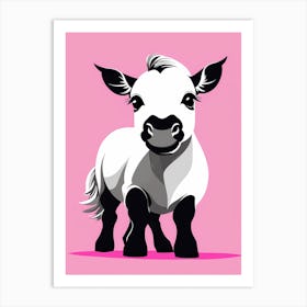 Playful pony On Solid pink Background, modern animal art, Art Print