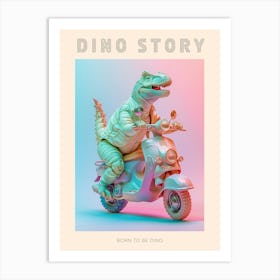 Pastel Toy Dinosaur On A Moped 1 Poster Art Print