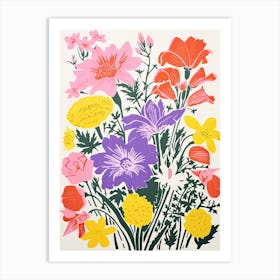 Colourful Flower Still Life Risograph Style 24 Art Print