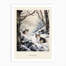 Winter Watercolour Stoat 2 Poster Art Print