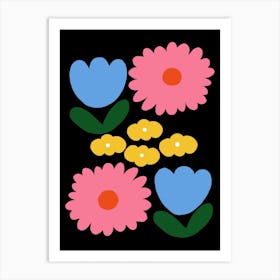 Retro Pink And Blue Floral Art Print