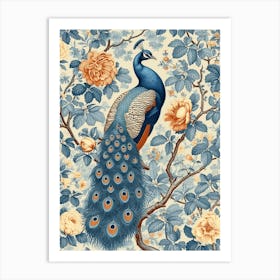 Cream Peacock Vintage Floral Wallpaper  1 Art Print