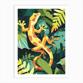 Lime Green Crested Gecko Abstract Modern Illustration 2 Art Print
