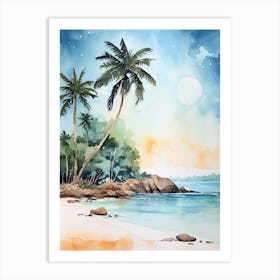 Watercolour Of Anse Cocos   La Digue Seychelles 2 Art Print