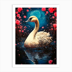 Swan In The Moonlight 1 Art Print