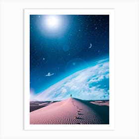 Silhouette Dune And Blue Space with moons Art Print