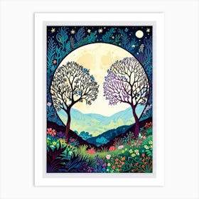 Two Trees At The Moon Art Print