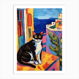 Painting Of A Cat In Rhodes Greece 3 Art Print