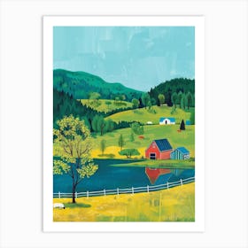 Farm By The Lake Art Print