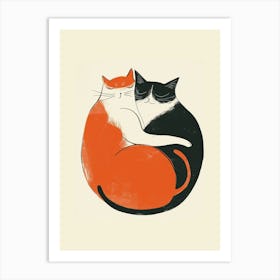 Yin And Yang Cats Cute Illustration for Cat Lovers Art Print