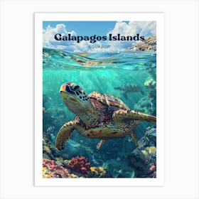 Galapagos Islands Marine Life Travel Art Illustration Art Print