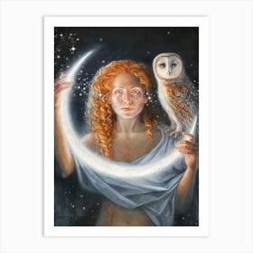 The girl and the owl Art Print