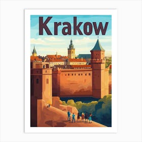 Aihrgdesign A Retro Travel Poster For Krakow 1 Art Print