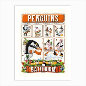Penguins In The Bathroom Art Print