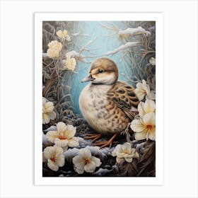 Floral Winter Snow Duckling 1 Art Print