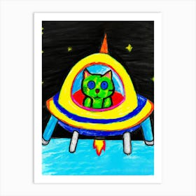 Space Green Cat Art Print