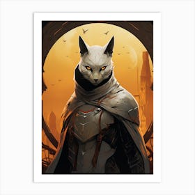 Gray Fox Warrior Moon Illustration 3 Art Print