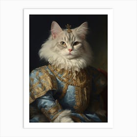 Cat In Medieval Clothing Rococo Inspired Painting 1 Art Print