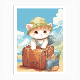 Kawaii Cat Drawings Traveling 3 Art Print