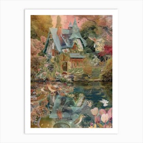 Fairy Village Collage Pond Monet Scrapbook 3 Art Print