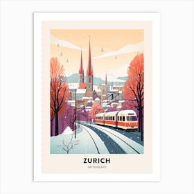 Vintage Winter Travel Poster Zurich Switzerland 3 Art Print