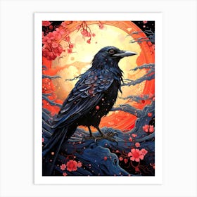 Crow In Cherry Blossoms 1 Art Print