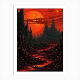 Volcanic Landscape Pixel Art 2 Art Print