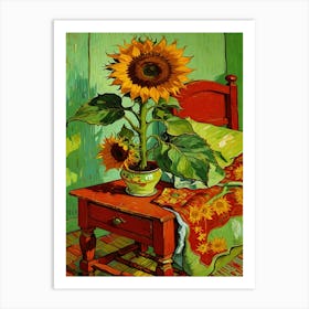 Sunflowers By The Bed - Inspired By Vincent Van Gogh Art Print