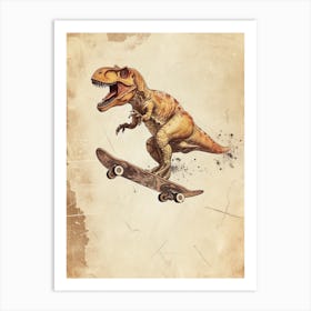 Vintage Baryonyx Dinosaur On A Skateboard 1 Art Print