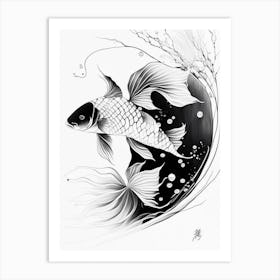 Midorigoi Koi 1, Fish Minimal Line Drawing Art Print