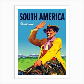 South America, Smiling Cowboy On A Horse Art Print