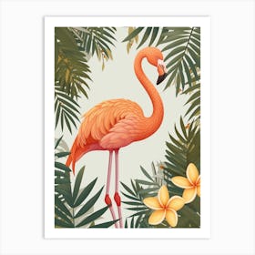 American Flamingo And Frangipani Minimalist Illustration 3 Art Print