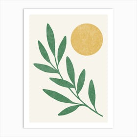 Leaf Sun Botanical Minimalist Green Gold Art Print