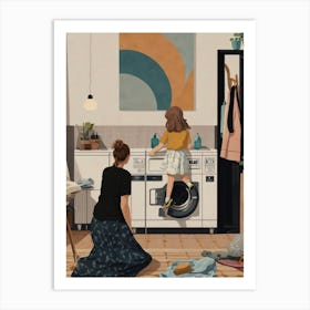 Girl And A Washing Machine Art Print