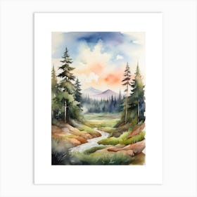 Taiga watercolor landscape, high quality watercolor forest background.22 Art Print