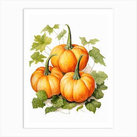 Pie Pumpkin Watercolour Illustration 3 Art Print