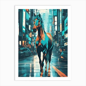 Horse In Tokyo 2 In Graphic Novel Style Art Print