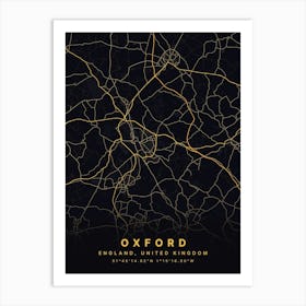 Oxford England Black And Gold Map Art Print