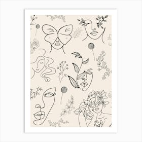 Doodles Of Women Art Print